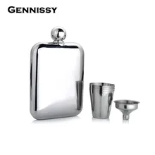 GENNISSY Luxus Splitter Edelstahl 7 unze Flachmann Set, Tragbare Wein Flagon Geschenk Box Tasche Hochwertigen Getränk glaskolben