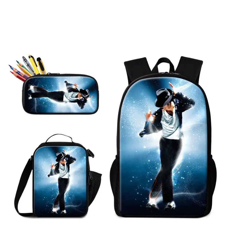 

Lightweight Michael Jackson 3pcs/set Womens Mens Backpacks Bags Unisex Travel Purse Shoulder School Bags Clutch mochila feminina