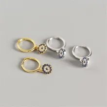 Женские серьги 925 пробы серебряные круглые циркониевые изысканные серьги в форме глаз женские модные очаровательные серьги ювелирные изделия от сглаза