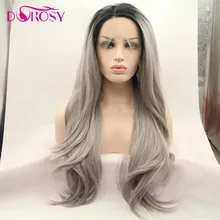 DOROSY волосы длинный без клея волнистые швейцарские черные Омбре пепельные синтетические кружева спереди парик термостойкие натуральные парики из волос для женщин