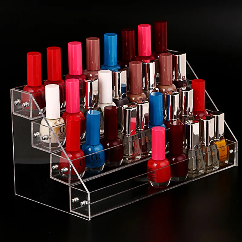 4 Tiers Clear Acrylic Nail Polish Display Stand Showing Shelf Lipstick