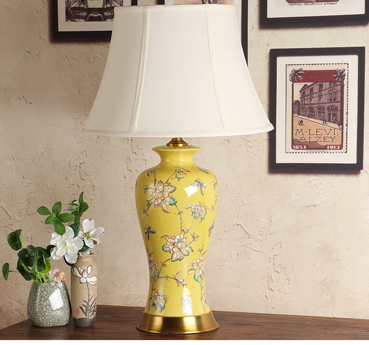 Bedroom vintage table lamp china living room Table Lamp for wedding decoration ceramic art sofa table lamp yellow (2)