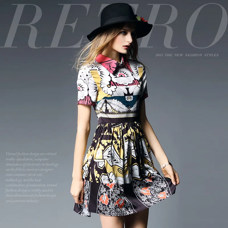 The new spring and summer fashion modern printing slim silk dress | Женская одежда