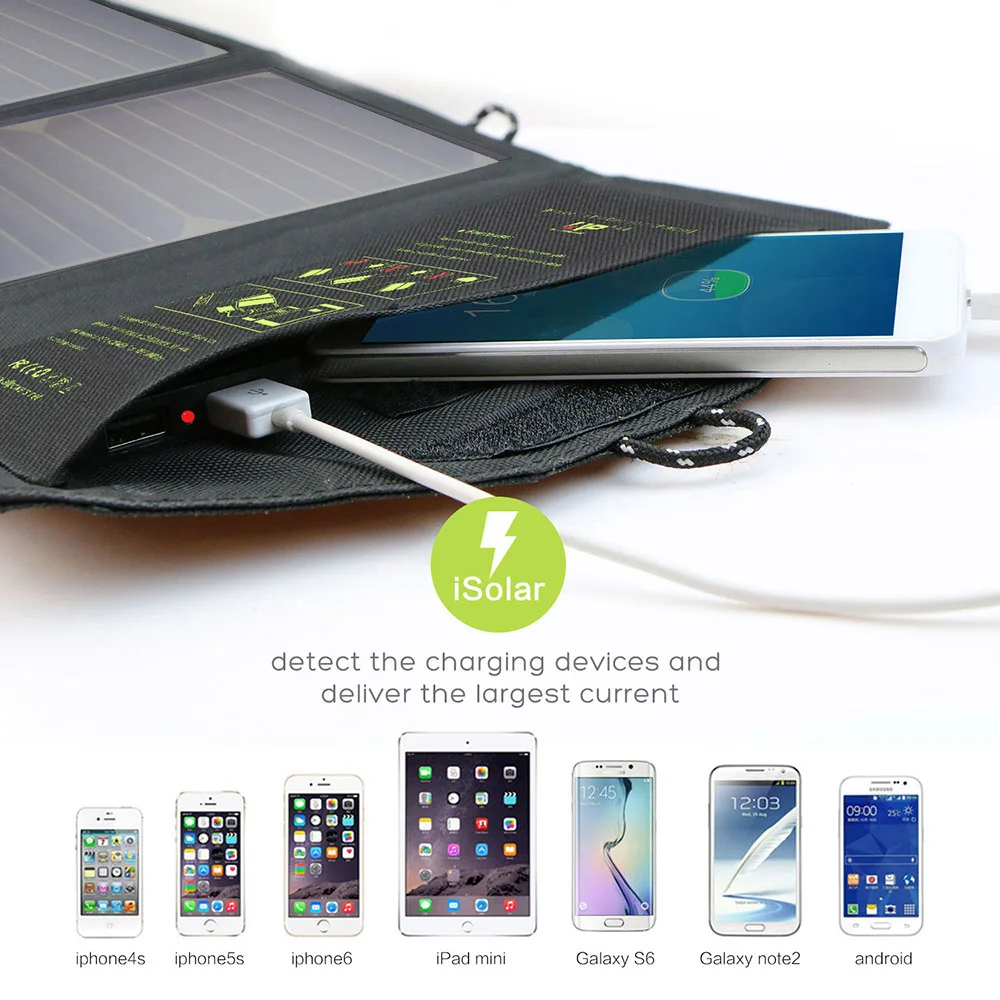 Зарядное устройство на солнечной батарее с двумя USB портами для iPhone 6 7 8 X Xr Xs Max 11 Pro