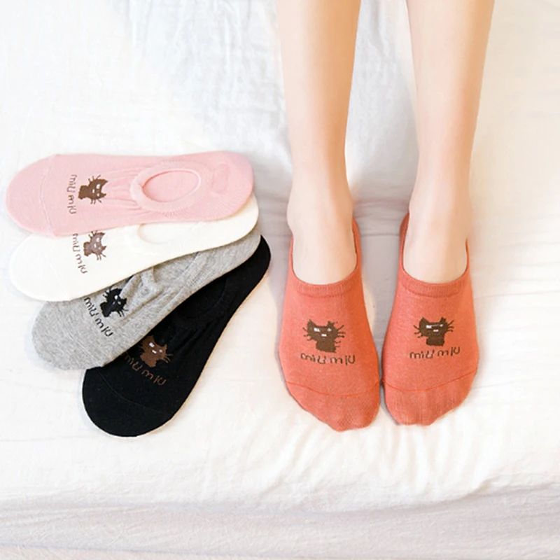 1 Pair Harajuku Happy Socks Women Cotton Cartoon Cat Kawaii Ankle Socks Girls Cute Casual