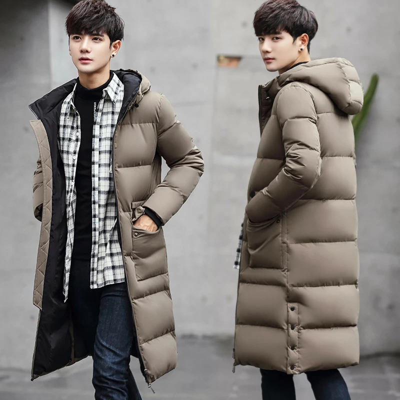 In the long winter down jacket young male Korean slim type Long Maxi British style white eiderdown coat
