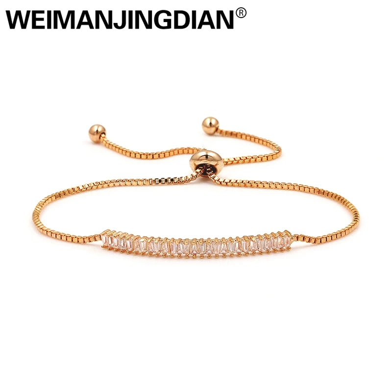 WEIMANJINGDIAN квадратный бар кубического циркония Кристалл CZ Регулируемый Pull String бар браслеты для женщин в 3 цветах