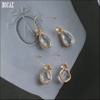 

S925 silver jewelry brushed crystal clear dripping three-dimensional matte butterfly earrings fairy earrings Woman's earrings