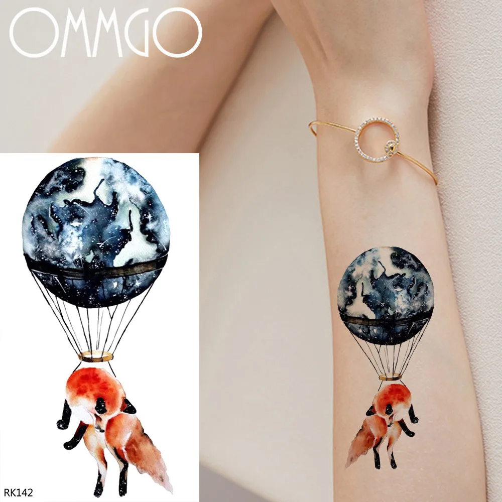 Воздушный шар OMMGO Earth лиса временные татуировки для женщин и детей наклейка тату