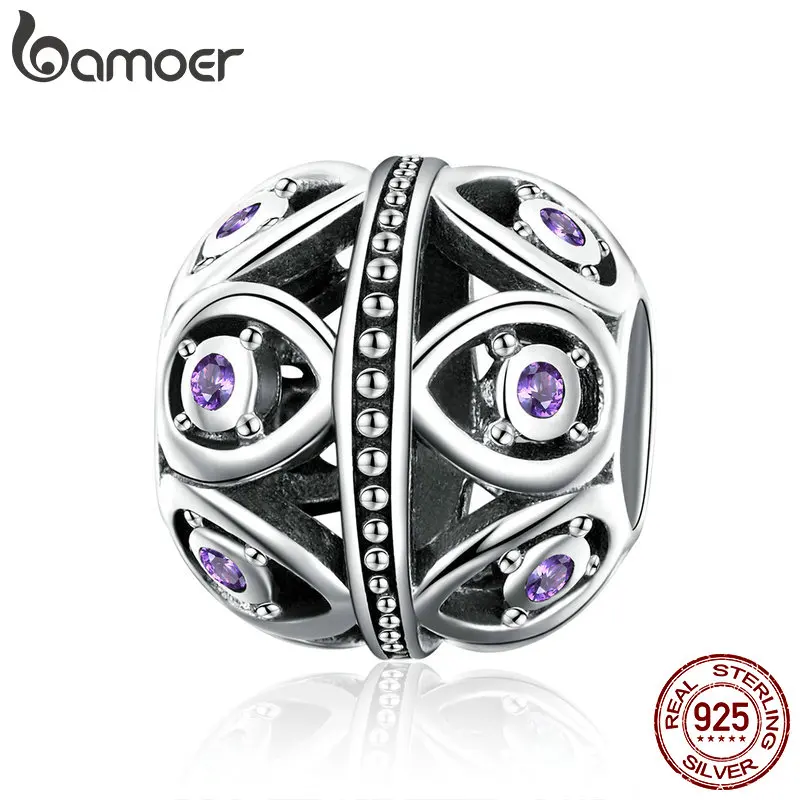 

BAMOER High Quality 925 Sterling Silver Elegant Purple Cubic Zirconia Droplet Beads fit Necklace Bracelet Jewelry Making SCC1048