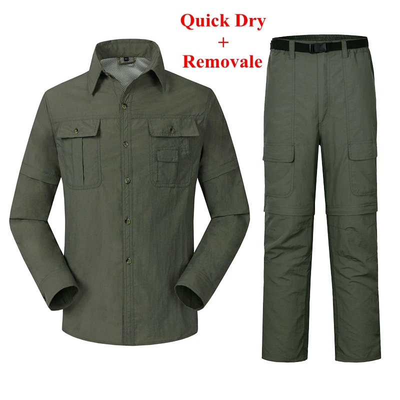 

Men Quick Dry Removable Breathable Hiking Shirts & Pants Spring Summer Outdoor Clothing Set Windproof UV Protect Clothes RM046