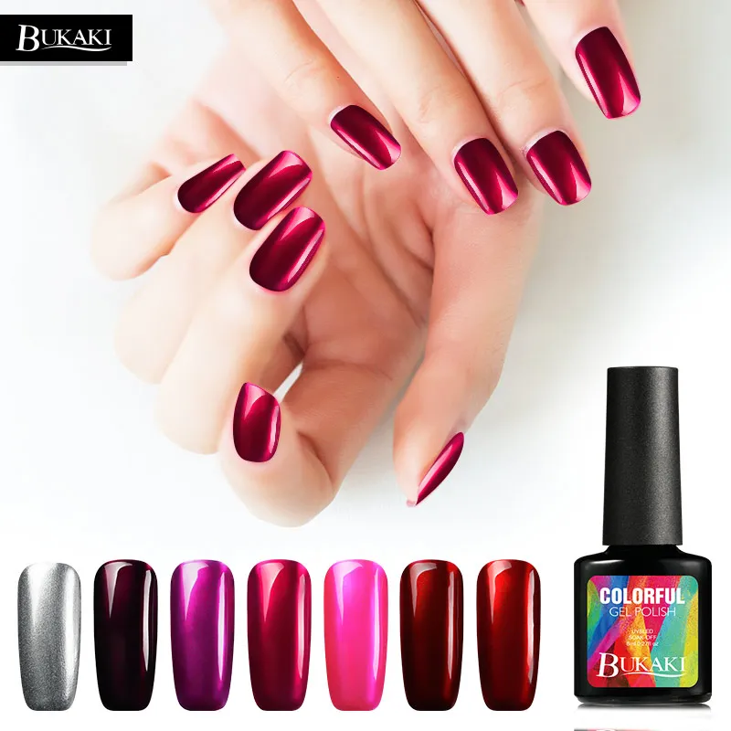 

BUKAKI Titanium Red Nail Polish Nail Art UV Gel Varnish Metallic Mirror Gel UV LED Soak Off Shining Lacquer