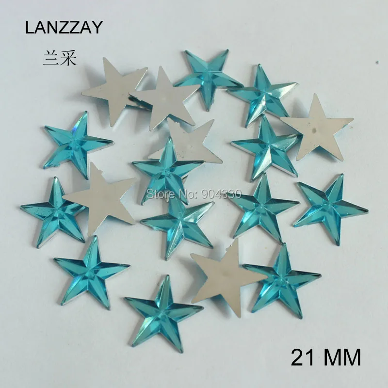 Бесплатная доставка lanzzay 200 шт. Аква синий 21 мм пять звезд с плоской задней частью