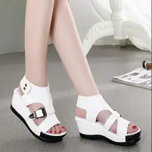 New 2016 women genuine leather platform sandals waterproof wedge sandals female thick bottom high-heeled shoes