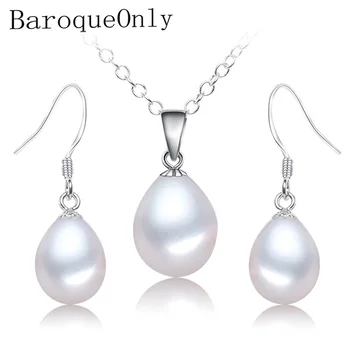 

Baroqueonly Fresh water Pearl sets Jewelry Sets 925 sterling silver necklace earrings for Women Elegant Party Gift Fashion TA