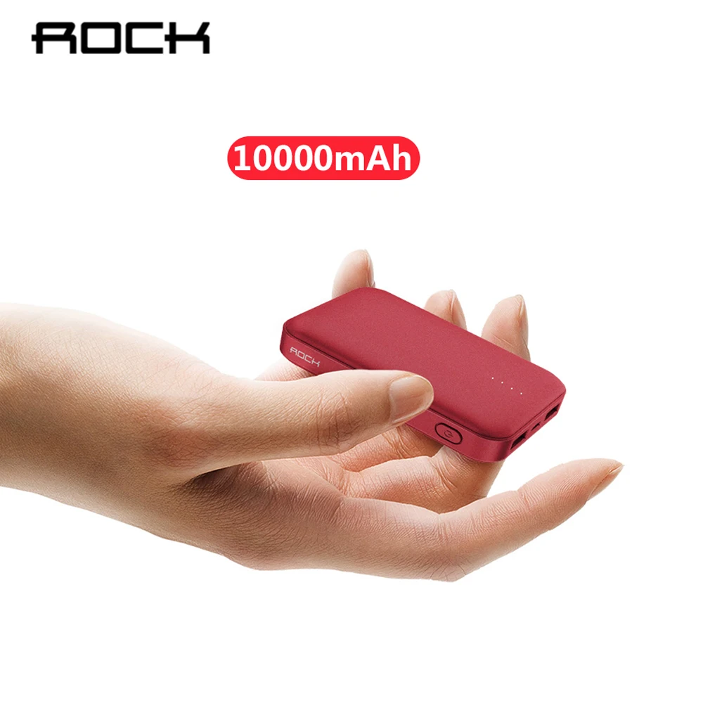 

ROCK 10000mAh Mini Power Bank Portable Charger Powerbank External Battery Dual USB Output Power Bank for iPhone Samsung Xiaomi