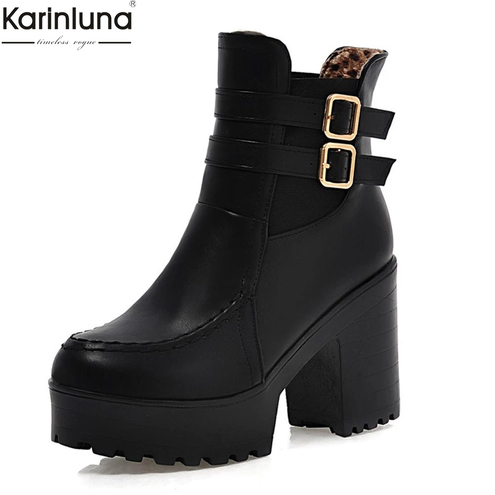 

KARINLUNA brand new wholesale big size 34-43 platform square high heels boots women shoes fashion ankle Boots shoes woman