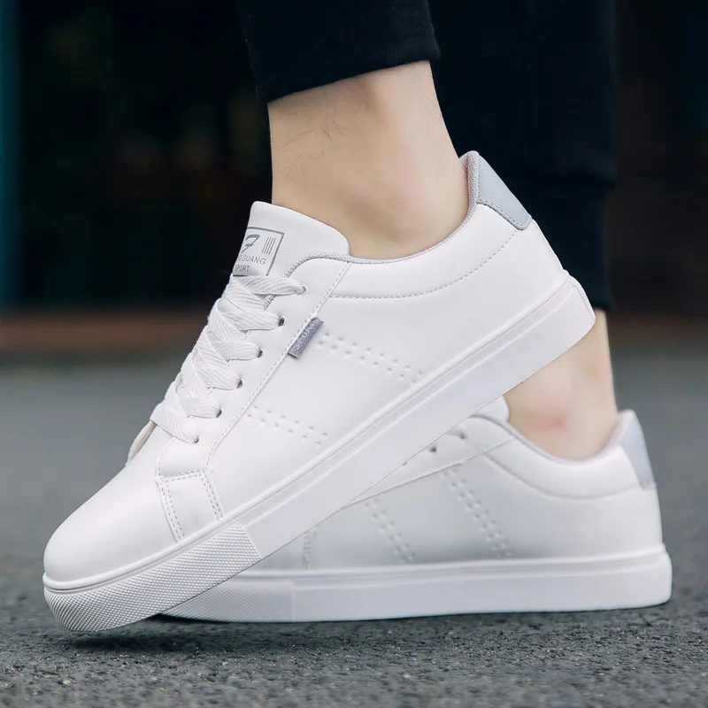 

2019 New Brand Casual Shoes Men Leather Flat Shoes Lace-up Low Top Spring Autumn Black White Male Sneakers Tenis Masculino Adult
