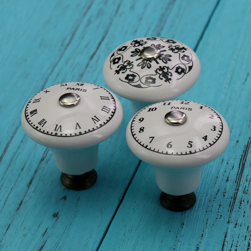 12PCS Ceramic Clock Face knob Kitchen Cupboard Door Knobs Home