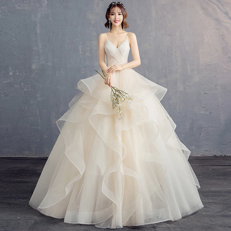 

Spaghetti Straps Wedding Dresses 2019 New Deep V-neck Ruched Tiered Ball Gown Wedding Dress Customers sizes Vestido De Noiva