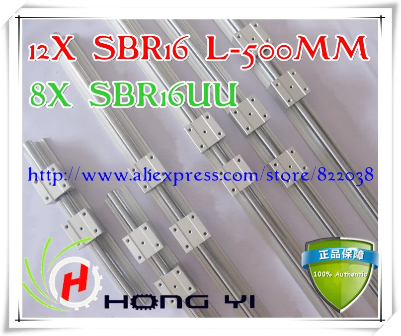 

12 pcs SBR16 L = 500mm Linear Rails +8 pcs SBR16UU straight-line motion block for SFU1605 Ball screw (can be cut any length)