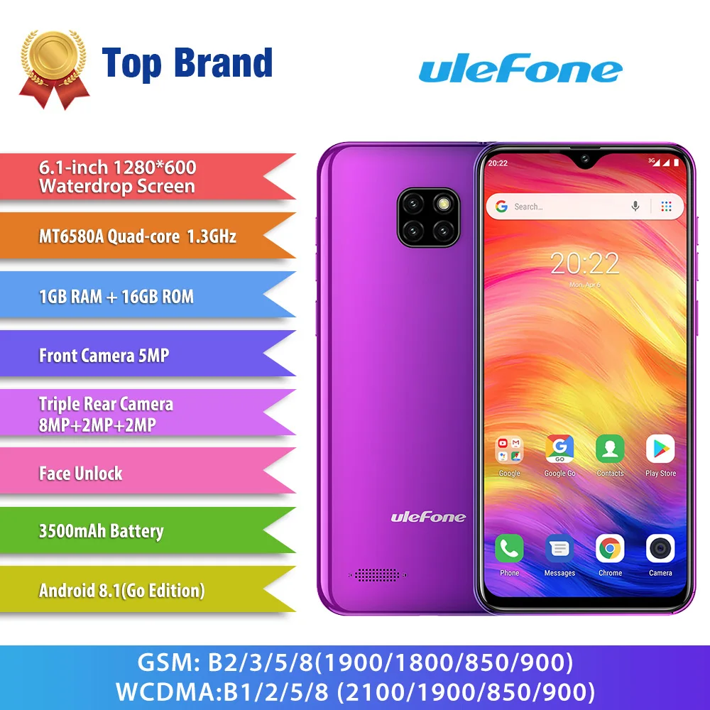 Смартфон Ulefone Note 7 3500 мАч 19:9 четырехъядерный 6,1 дюймовый экран капли воды 16 Гб ПЗУ мобильный телефон WCDMA мобильный телефон Android8.1 Смартфон Ulefone Note 7 3500 мАч 19:9 четырехъядерный 6,1 дюймовый экран капли воды 16 Гб ПЗУ мобильный телефон WCDMA мобильный телефон Android8.1