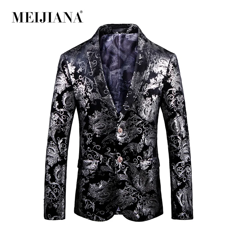 

MEIJIANA 2018 Male Performance Suit Jackets Fashion Single Button Black And White 3d Print Overcoat Party Show Casual Blazer