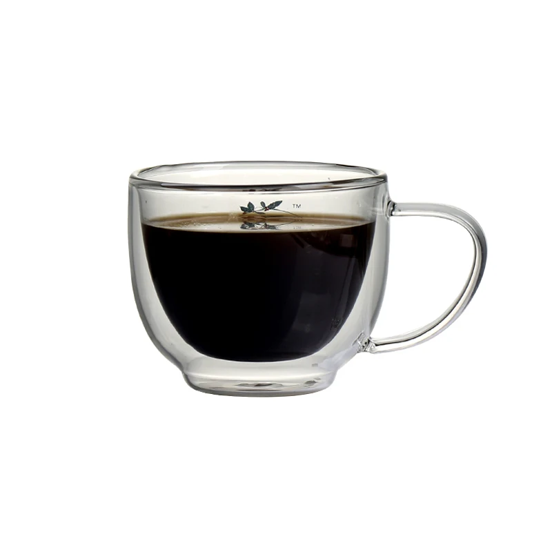 

Set of 2 pcs double wall insulated coffee mug set with handle heat resistant borosilicate mug for espresso, latte, tea 200ml