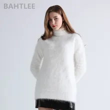 BAHTLEE, зимний женский джемпер из ангоры, водолазка, пуловеры, вязаный свитер, длинный стиль, длинный рукав, сохраняющий тепло, белый