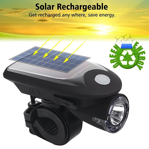 Best LED USB Rechargeable Bike Light Headlight Solar Energy Bicycle Front Light Waterproof with 360 Degree Rotating Mount WHS 2
