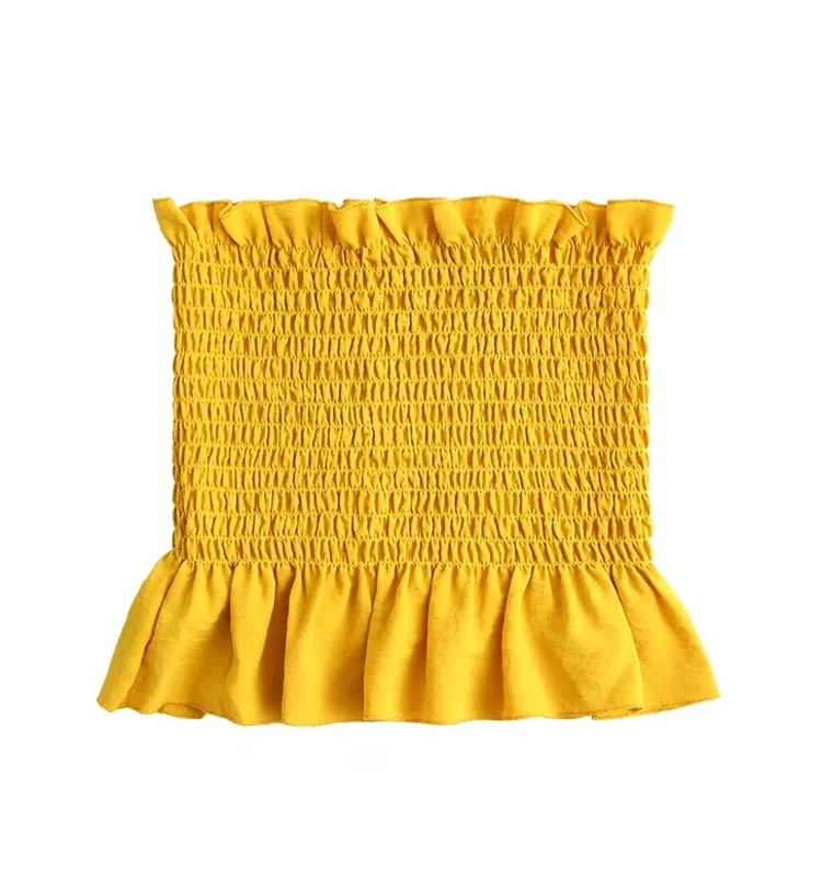 Cwlsp Лето ярких цветов укороченный топ без рукавов высокая эластичность Топы Для женщин гофрированная Ruched Повседневное blusa QL3520 - Цвет: Цвет: желтый