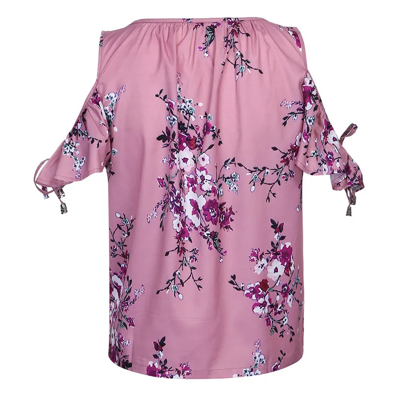 New Women Summer Sexy Fashion Short Sleeve Off Shoulder Floral Print Top Shirt Blouse Vintage Casual Daily Elegant Shirt #4R02 (9)