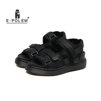 

2018 Summer New Women Sandals platform heel Leather hook loop Soft comfortable flat shoes ladies casual sandals black/white