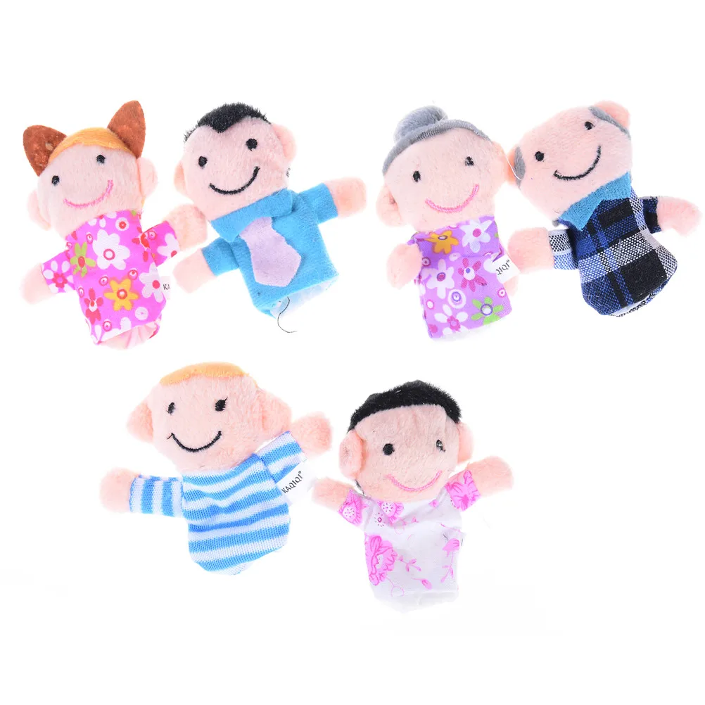 6PCS Kids Plush Cloth Play Game Learn Story Family Finger Puppets Toys