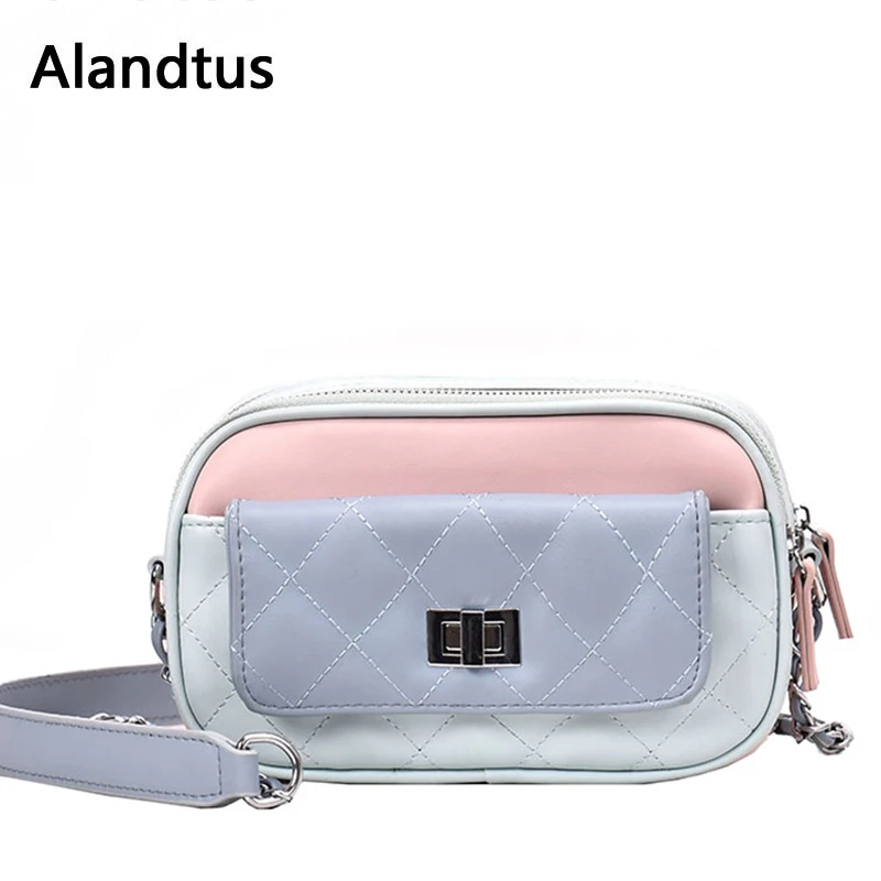

Alandtus Leather Women Bag Chain Shoulder Crossbody Messenger Bags For Women Patchwork Handbags Sac A Main Bolso Mujer
