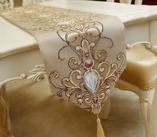 Luxury European Style Embroidery Table Runners Elegant Home Decoration