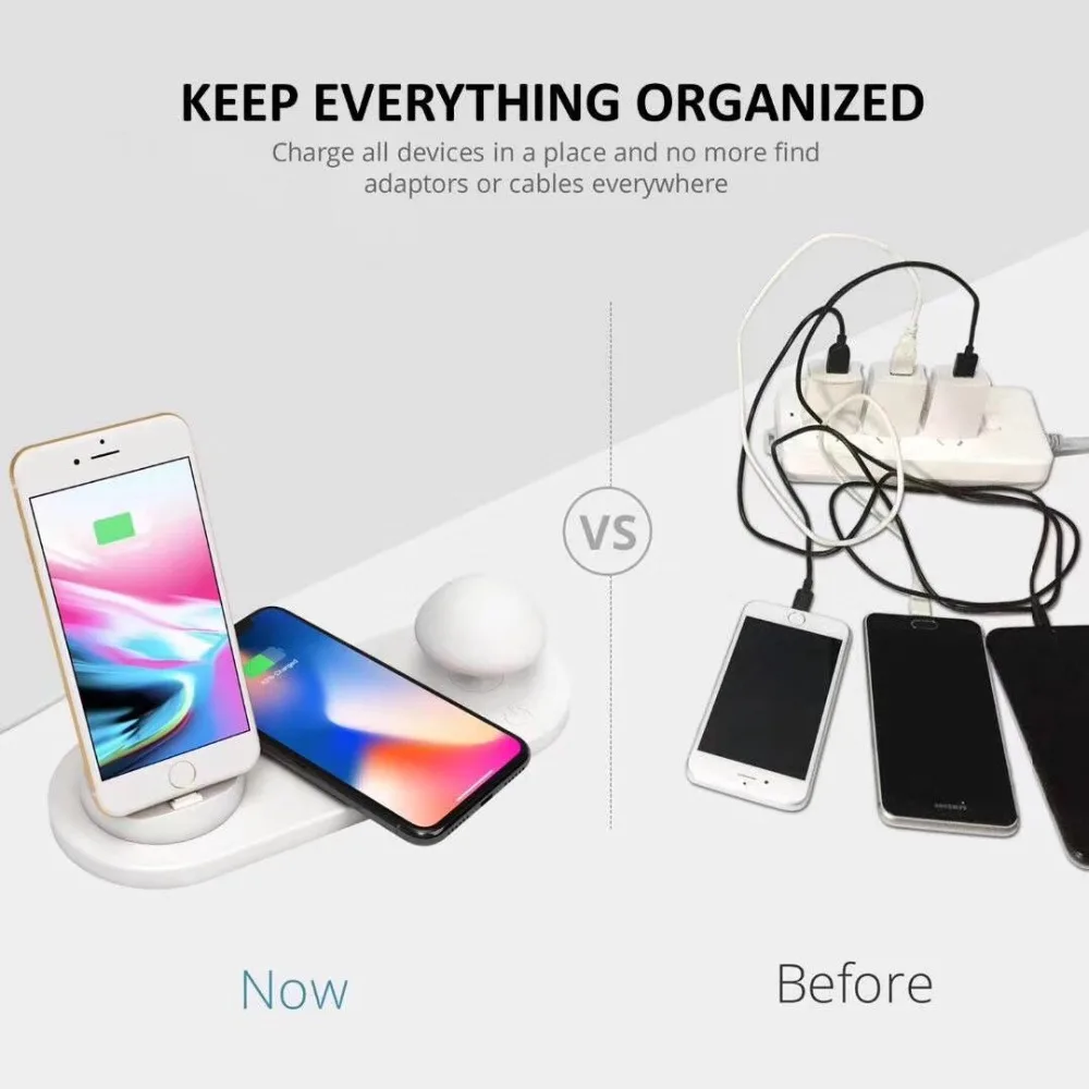 Mushroom QI Wireless Charger With Bedside Night Lamp 10W Wirless