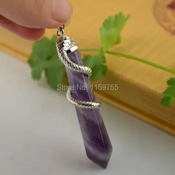 

8pcs Stones Quartz Snake Wrap Stone Charm Pendulum Reiki Healing Pendant Finding