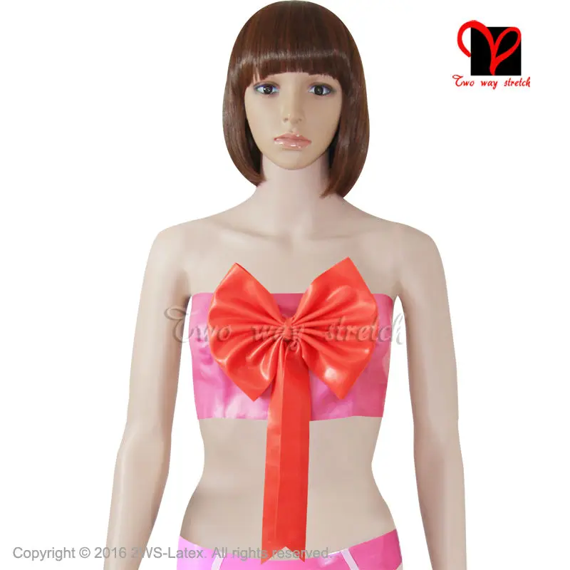 

Latex crop Top latex Bra with Bow latex Rubber Bandeau plus size XXXL NY-003