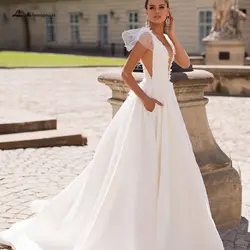 Lakshmigown глубокий v-образный вырез сексуальное свадебное платье с цветами из сатина A Line 3D Цветы Элегантное свадебное платье Свадебные платья