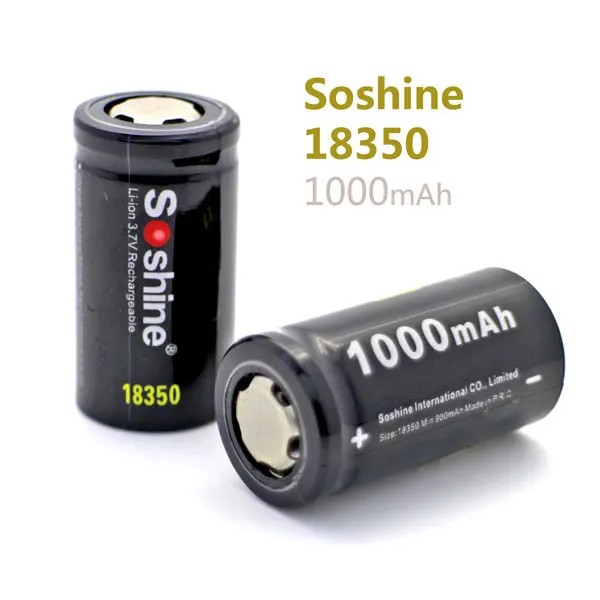 2PCS Soshine 18350 battery 1000mAh 3.7V Li-ion Rechargeable Battery with battery protective storage box