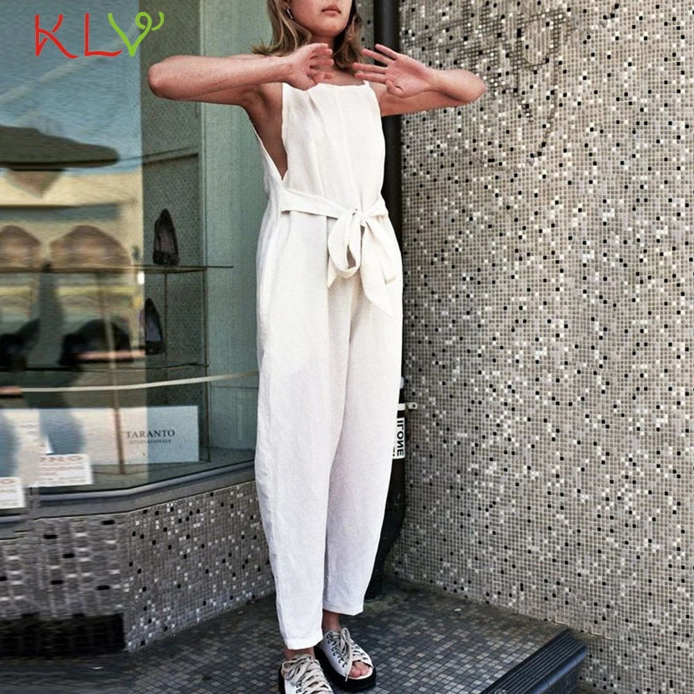

Women Jumpsuit Summer Sexy New Clubwear Casual Loose Ladies Sashes Bodysuit Solid Modis 2019 Female Long Pants Plus Size 19Mar27