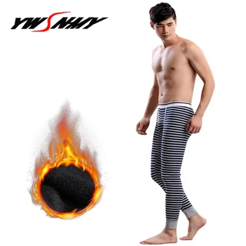 

HOT SALE Winter Warm Men Long Johns Cotton Stripes Thermal Underwear Mens Thermo Underwear Thick Plus Velvet Homme Thermal Pants