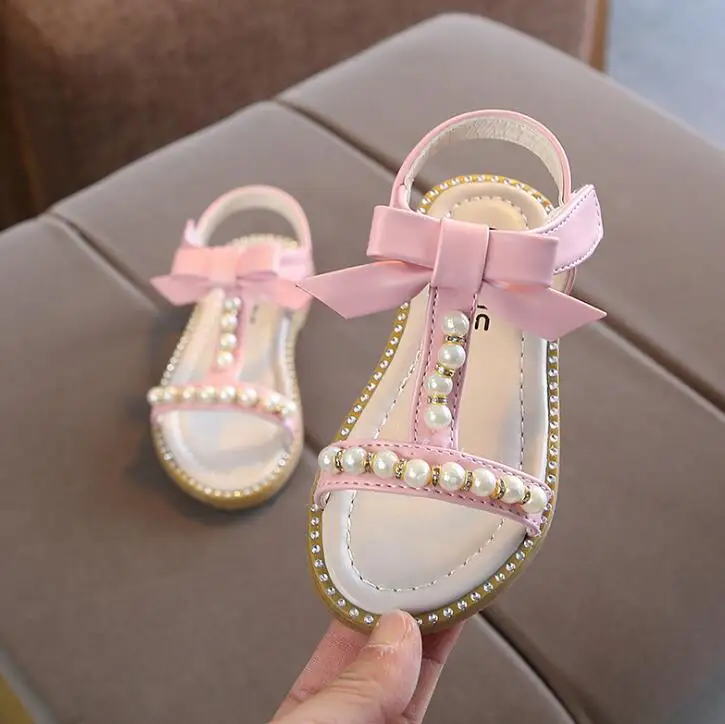 

2019 New Summer Children Sandals Girls Princess Beautiful Diamond Bow Shoes Kids Flat Sandals Baby Girls Roman Shoes