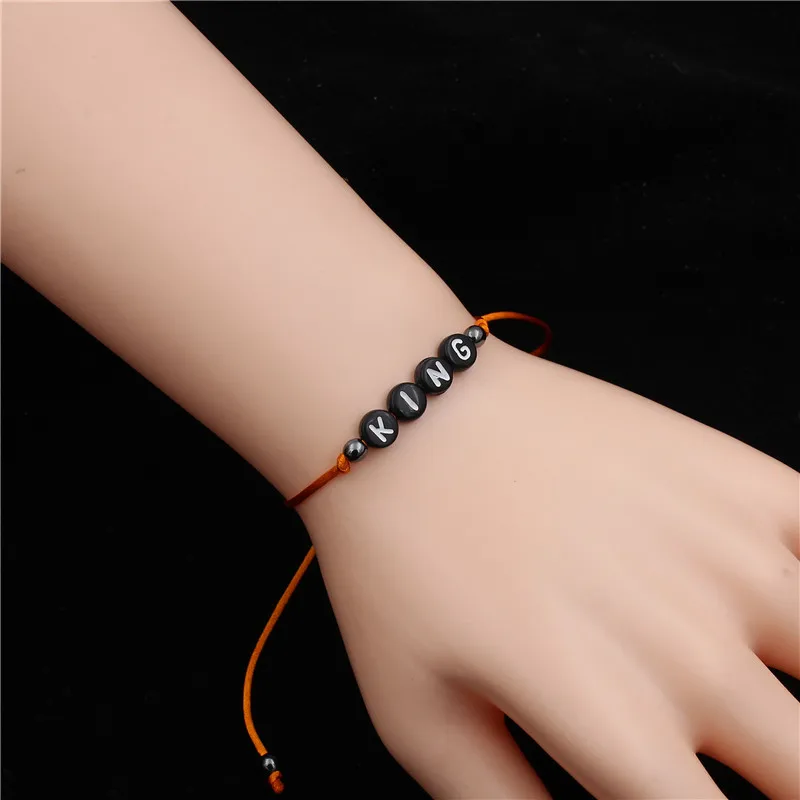 Alphabet King&Queen couple Bracelet Black Color Handmade Jewelry knot Rope Adjustable String Lucky Bracelet For Women Alphabet King&Queen couple Bracelet Black Color Handmade Jewelry knot Rope Adjustable String Lucky Bracelet For Women