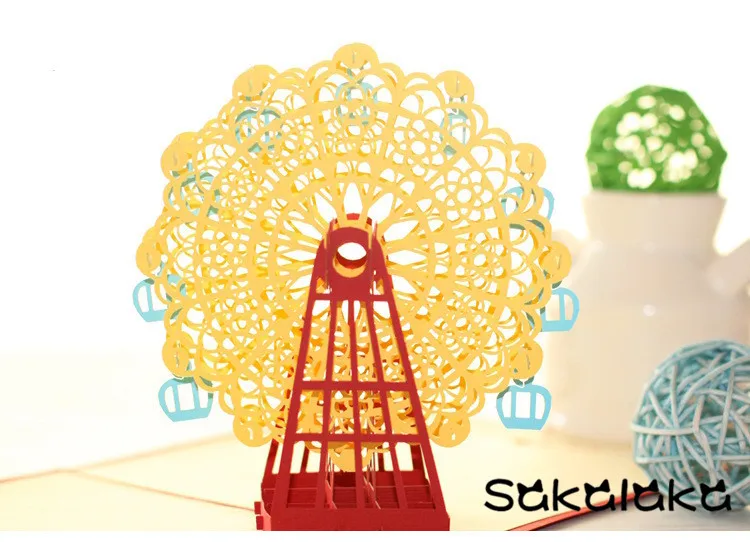 Творческий ручной romatic 3D колесо обозрения открытки пользовательские фестиваль поздравительная открытка ручной работы путешествия Открытка на день рождения goft - Цвет: Yellow