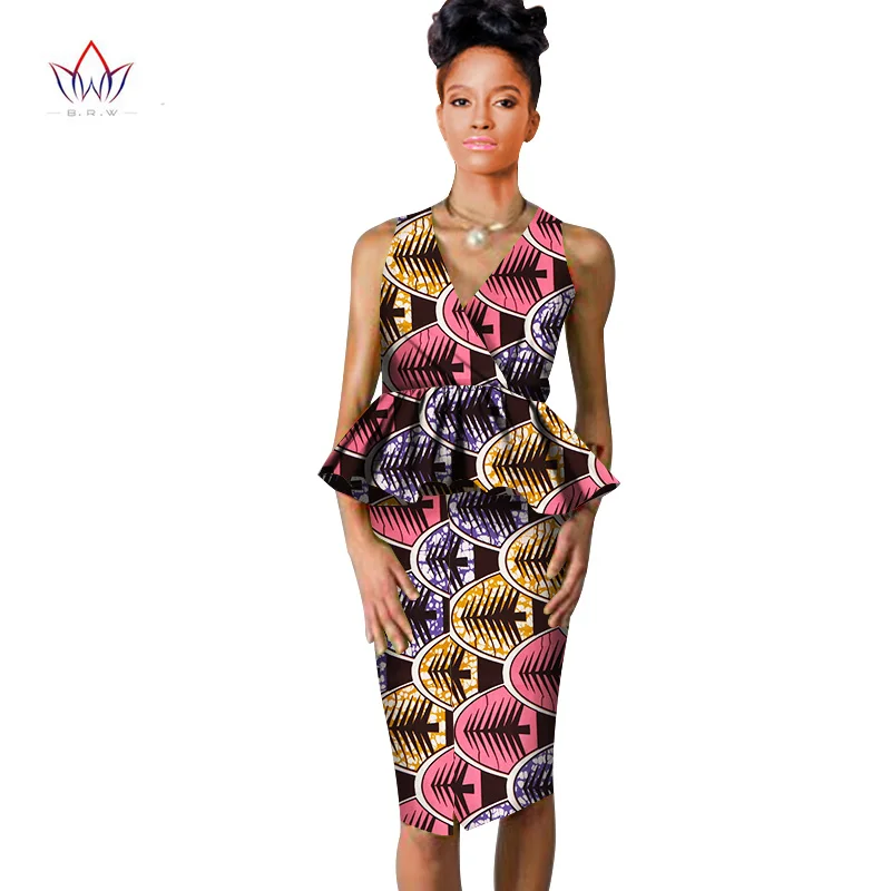 african dresses for women Dashiki v-neck skirt set sexy& club Bazin Riche africa print knee-length dress cotton 6xl BRW WY804