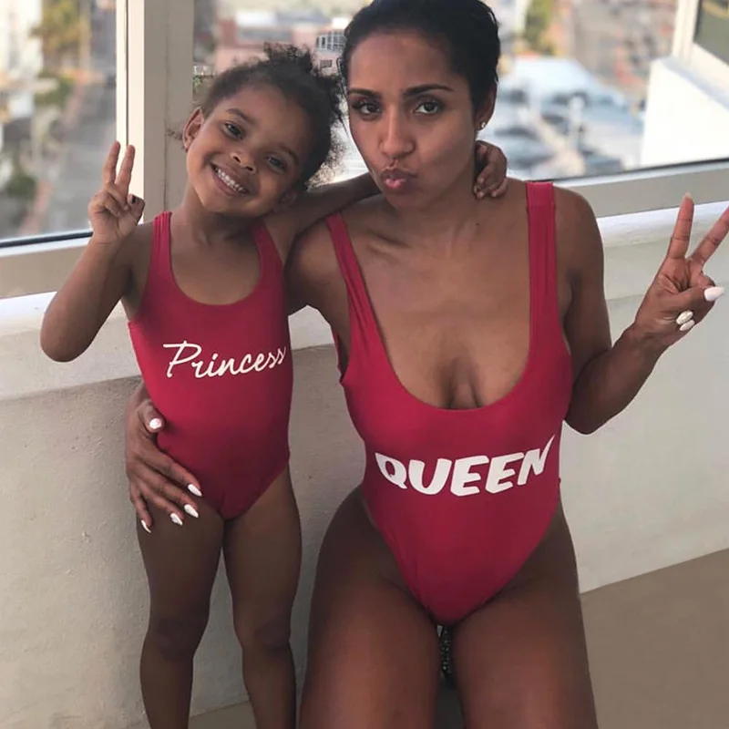 matching mother and daughter swimming costumes