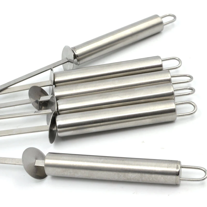 Stainless Steel BBQ Skewers with Food Remover Ring Portable Wide Barbecue Skewers Shish Kabob Sticks BBQ Accessories 43cm16.9'' (5)