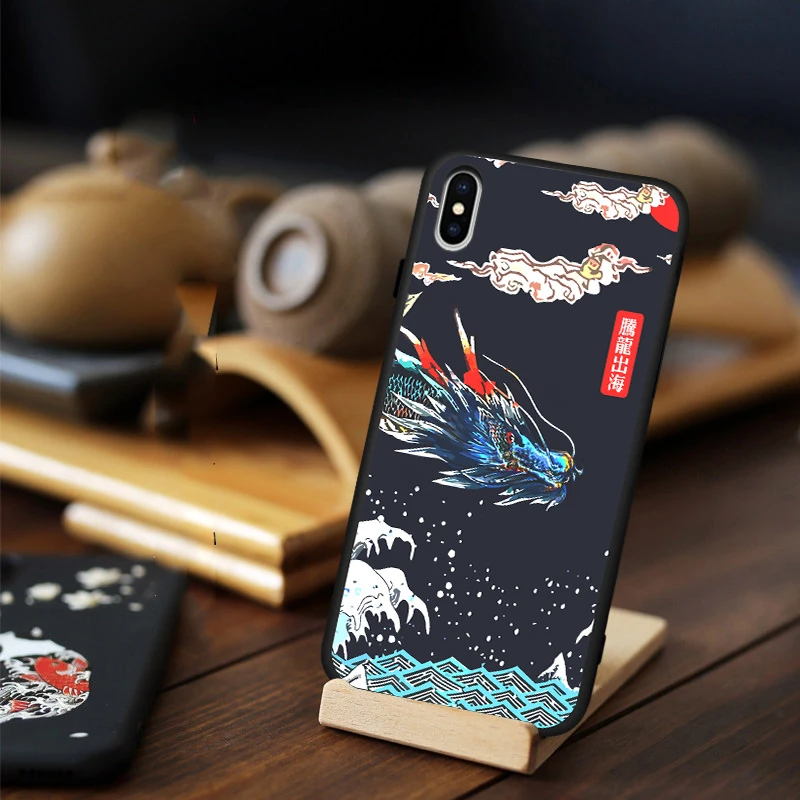 

for iPhone 11 Pro Max 11 Pro XS XR X 10 8 7 6 6S Plus Case 3D Relief Crane Carp Dragon Pattern Soft Shockproof Back Cover Shell